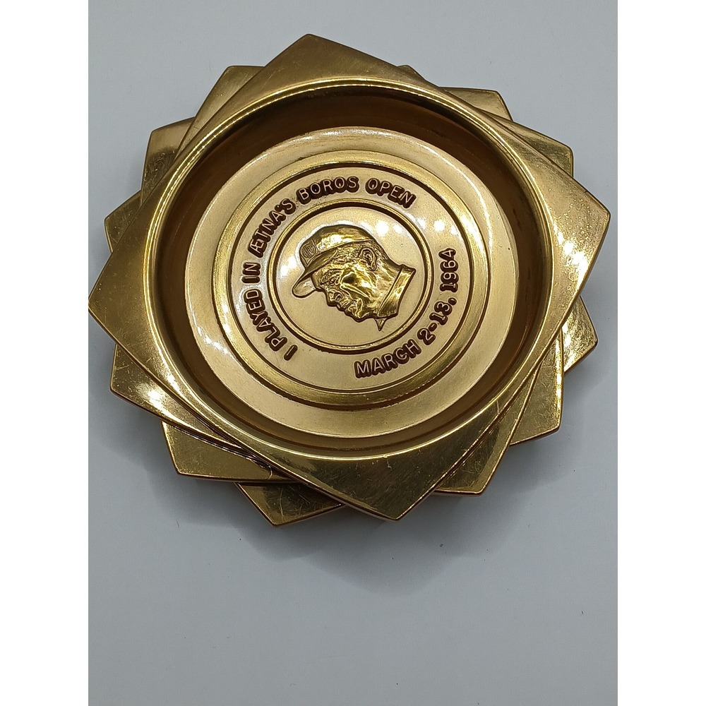 Vintage Hyde Park Brass Coasters: Aetna Boros Open, 1968, Set of 4